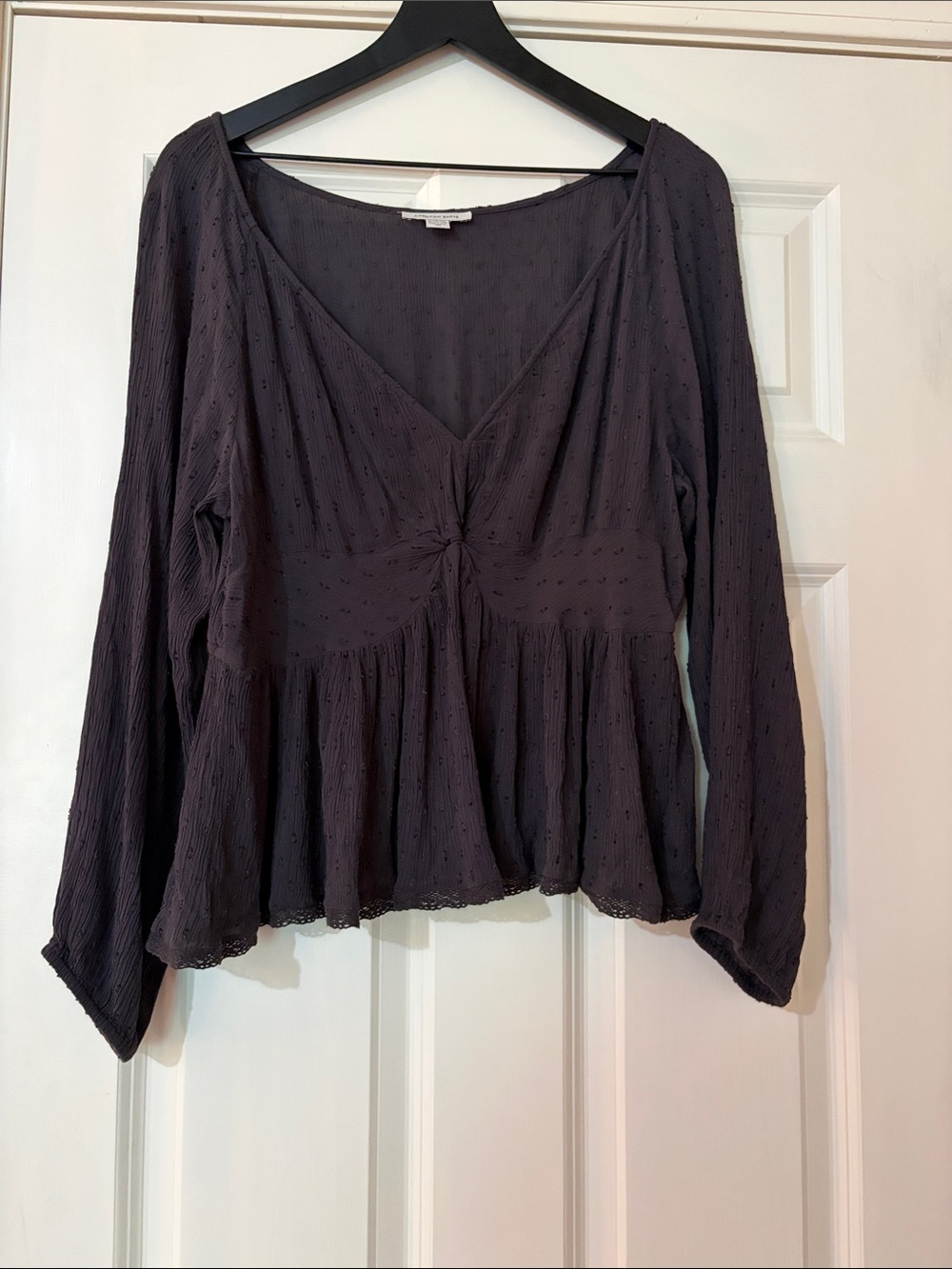 American Eagle Outfitters Charcoal V-Neck Peplum Blouse